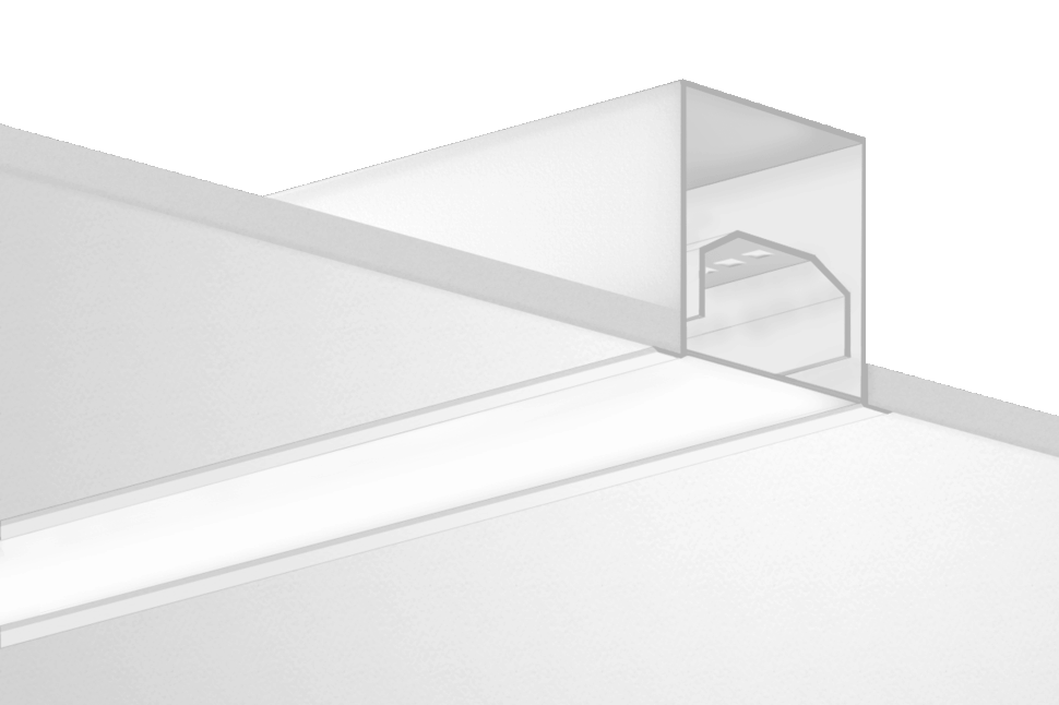 wall mounted extruded illumination 3" wide linear light fixture for direct illumination in offices, retail, and other professional spaces