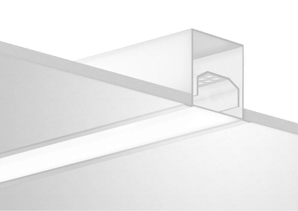 3 inch width recessed, shallow-housing linear led light fixture for direct illumination light distribution