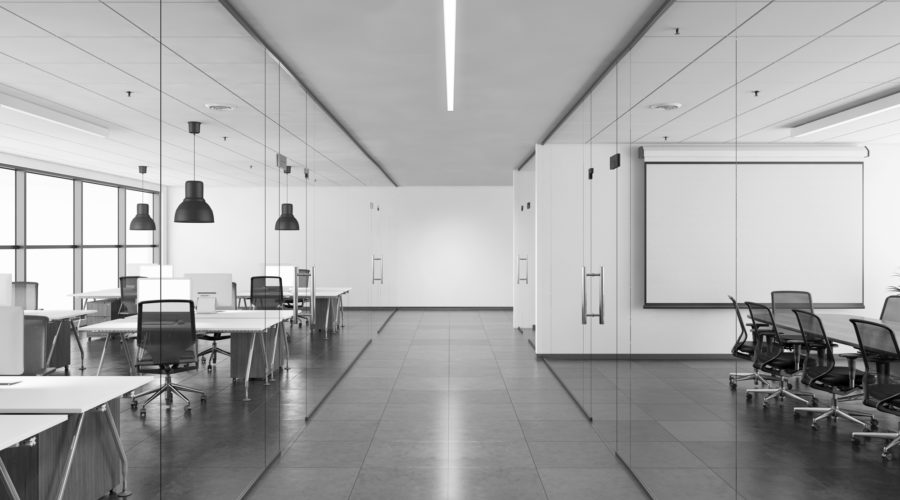 recessed linear light fixture in a modern open office concept