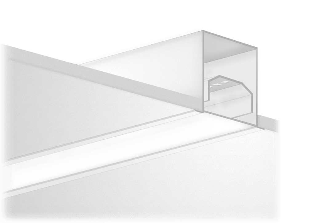 recessed , shallow-housing 3" wide linear led light fixture for direct illumination light distribution