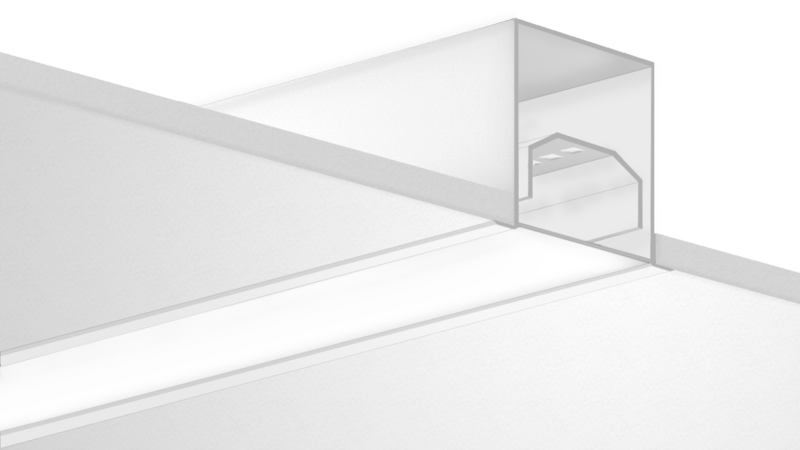 wall mounted extruded illumination 3" wide linear light fixture for direct illumination in offices, retail, and other professional spaces