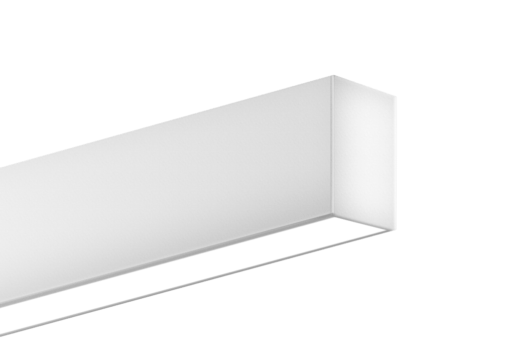ceiling mounted 2" wide linear LED light fixture for direct illumination applications