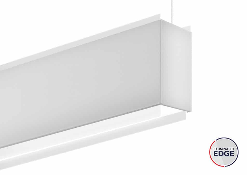 suspended linear 2" wide light fixture with extended acrylic lenses for indirect and direct illumination applications